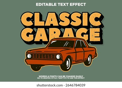 Vintage retro stijl bewerkbare tekst effect met oude auto illustratie