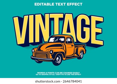 vintage retro style editable text effect with vintage old car for poster or POD project