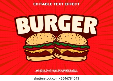 vintage retro style editable text effect with burger illustration for store banner or poster