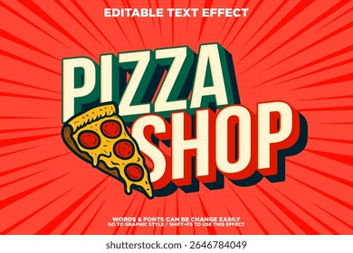 vintage retro style editable text effect with slice of pizza illustration for store banner or poster