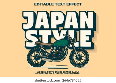 vintage estilo retro efeito de texto editável com estilo japão motocicleta personalizada para cartaz ou camiseta design de impressão