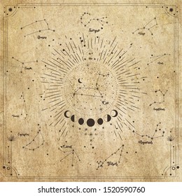 vintage retro vintage style engraving. horoscope , constellation , zodiac , space, star, vector illustration