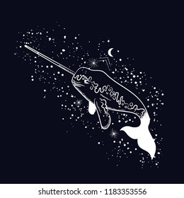 vintage retro vintage style engraving. seascape with the body of the whale. sketch for print on clothes, vector. phases of the moon