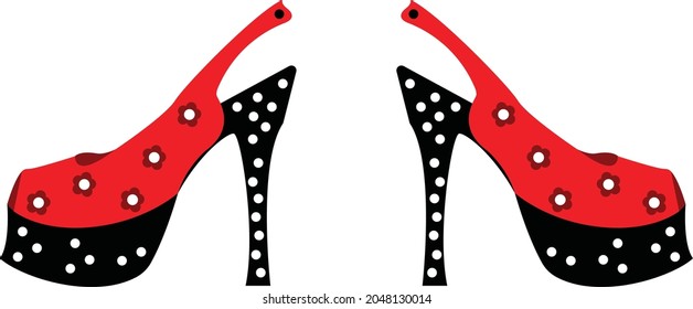 Vintage retro style heels. Life and Heels. High red heels isolated on a transparent background. Fashion concept