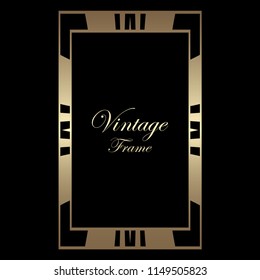 Vintage retro style invitation in Art Deco. Art deco border and frame. Creative template in style of 1920s. Vector illustration. EPS 10