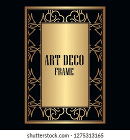 Vintage retro style invitation in Art Deco. Art deco golden border and frame. Creative template in style of 1920s. Vector illustration. EPS 10