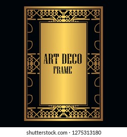 Vintage retro style invitation in Art Deco. Art deco golden border and frame. Creative template in style of 1920s. Vector illustration. EPS 10