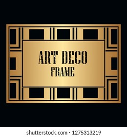 Vintage retro style invitation in Art Deco. Art deco golden border and frame. Creative template in style of 1920s. Vector illustration. EPS 10