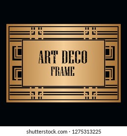 Vintage retro style invitation in Art Deco. Art deco golden border and frame. Creative template in style of 1920s. Vector illustration. EPS 10