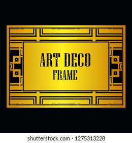 Vintage retro style invitation in Art Deco. Art deco golden border and frame. Creative template in style of 1920s. Vector illustration. EPS 10