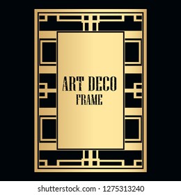 Vintage retro style invitation in Art Deco. Art deco golden border and frame. Creative template in style of 1920s. Vector illustration. EPS 10