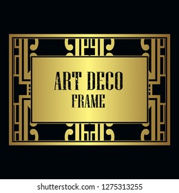 Vintage retro style invitation in Art Deco. Art deco golden border and frame. Creative template in style of 1920s. Vector illustration. EPS 10