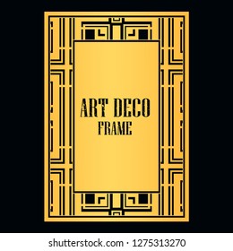 Vintage retro style invitation in Art Deco. Art deco golden border and frame. Creative template in style of 1920s. Vector illustration. EPS 10