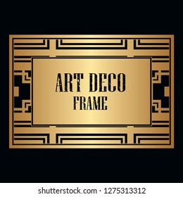 Vintage retro style invitation in Art Deco. Art deco golden border and frame. Creative template in style of 1920s. Vector illustration. EPS 10