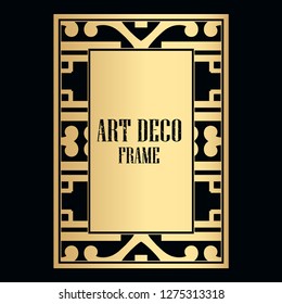 Vintage retro style invitation in Art Deco. Art deco golden border and frame. Creative template in style of 1920s. Vector illustration. EPS 10