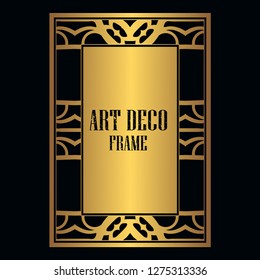 Vintage retro style invitation in Art Deco. Art deco golden border and frame. Creative template in style of 1920s. Vector illustration. EPS 10