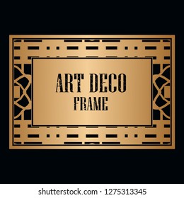 Vintage retro style invitation in Art Deco. Art deco golden border and frame. Creative template in style of 1920s. Vector illustration. EPS 10