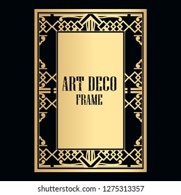 Vintage retro style invitation in Art Deco. Art deco golden border and frame. Creative template in style of 1920s. Vector illustration. EPS 10