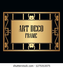 Vintage retro style invitation in Art Deco. Art deco golden border and frame. Creative template in style of 1920s. Vector illustration. EPS 10