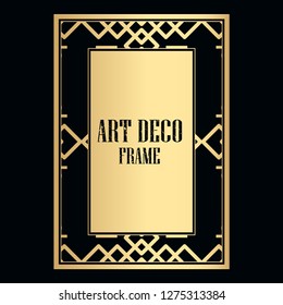 Vintage retro style invitation in Art Deco. Art deco golden border and frame. Creative template in style of 1920s. Vector illustration. EPS 10