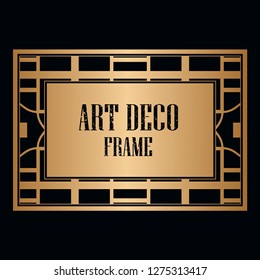 Vintage retro style invitation in Art Deco. Art deco golden border and frame. Creative template in style of 1920s. Vector illustration. EPS 10
