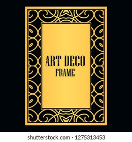 Vintage retro style invitation in Art Deco. Art deco golden border and frame. Creative template in style of 1920s. Vector illustration. EPS 10