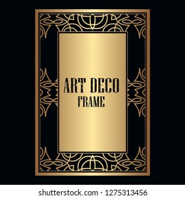 Vintage retro style invitation in Art Deco. Art deco golden border and frame. Creative template in style of 1920s. Vector illustration. EPS 10