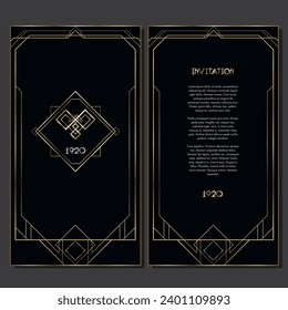 Vintage retro style invitation in Art Deco. Art deco border and frame. Creative template in style of 1920s. Vector illustration. EPS 10