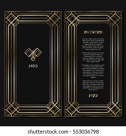 Vintage retro style invitation  in Art Deco. Art deco border and frame. Creative template in style of 1920s. Vector illustration. EPS 10