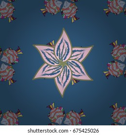 Vintage retro style. Miles Fleur, ditsy ornament. Vector illustration. Cute floral pattern with buds chamomile flowers. Seamless background. For print on fabric, textiles, wallpaper.