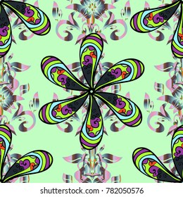Vintage retro style. For print on fabric, textiles, wallpaper. Cute floral pattern with buds chamomile flowers. Miles Fleur, ditsy ornament. Vector illustration. Seamless background.