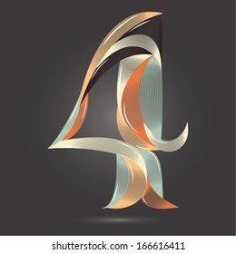 Vintage Retro Style Shiny Glossy Number 4