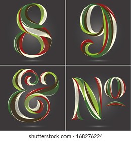 Vintage Retro Style Shiny Glossy Christmas Palette Figure Set 8 9 & Number Symbol