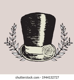 Vintage Retro Style Tall Hat Decorative Element, Ornament, wedding, birthday, greeting, Thank you, Card,  invitation, fashion, Beauty, Events, Tattoo use.