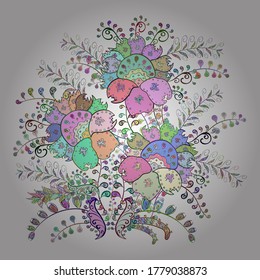 Vintage retro style. Vector illustration. Sketch pattern with colorful paisley, neutral, white and blue flowers and decorative elements. For print on fabric, textiles, wallpaper. Sketch background.