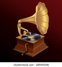 Vintage retro style vinyl turntable disc gramophone print template vector illustration