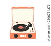 Vintage Retro Suitcase Record Player with Vinyl Record Illustration