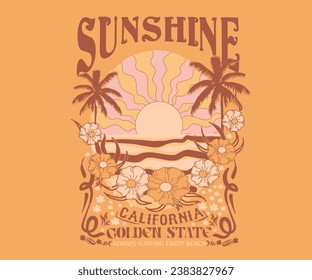 Vintage retro summer beach prints for palm sunshine California beach use this prints for T-shirt , sweatshirt, shirt, Knit Apparels