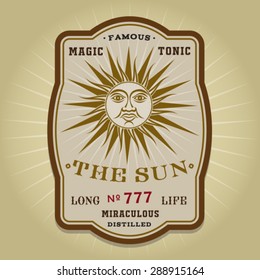 Vintage Retro The Sun Potion Label