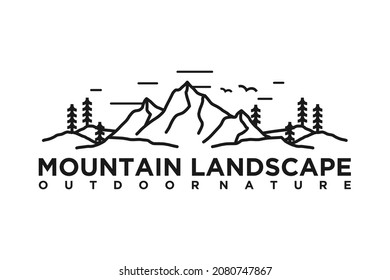 Vintage Retro Sunrise Mountain Forest Nature Emblem, Hipster Pine Evergreen Tree logo design for Outdoor Adventure Club