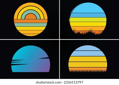 Vintage retro sunset art vector set