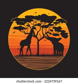 vintage retro sunset art of zoo