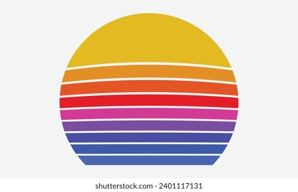 Conception Vintage Retro Sunset, coucher de soleil Vintage d'été en bord de mer Isolé sur fond blanc, modèle de Création pour logo, icônes, bannières, impressions.