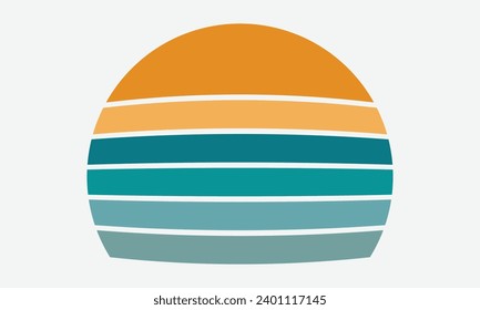 Conception Vintage Retro Sunset, coucher de soleil Vintage d'été en bord de mer Isolé sur fond blanc, modèle de Création pour logo, icônes, bannières, impressions.