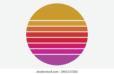 Conception Vintage Retro Sunset, coucher de soleil Vintage d'été en bord de mer Isolé sur fond blanc, modèle de Création pour logo, icônes, bannières, impressions.