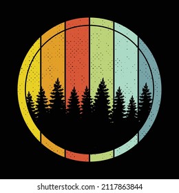 Vintage Retro Sunset Forest . Vector graphic for t shirt and other uses