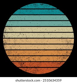 Vintage Retro Sunset Grunge Background, Vintage sunset collection in 70s 80s style, Retro vintage color background illustrations Shape, Print on demand t shirt design.