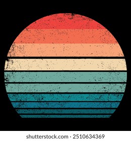 Vintage Retro Sunset Grunge Background, Vintage sunset collection in 70s 80s style, Retro vintage color background illustrations Shape, Print on demand t shirt design.