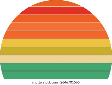 Vintage Retro Sunset Illustration Clip Art - Flat Sunrise Design