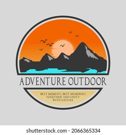 Vintage Retro Sunset Mountain and Sea, Emblem, Hipster, Outdoor Adventure Logo Design for Outdoor Adventure Club	